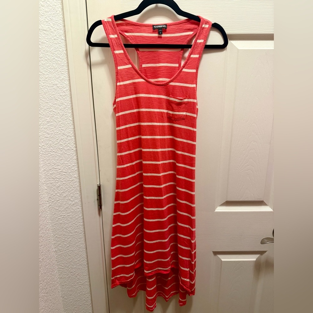 Express Coral Striped High Low Dress